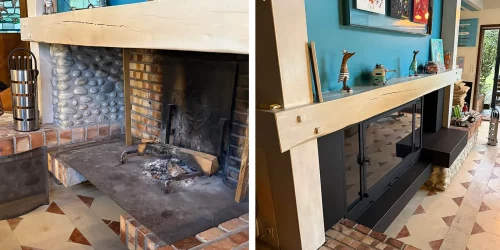 Installation de porte vitrée sur mesure pour amélioration d'une cheminée ancienne