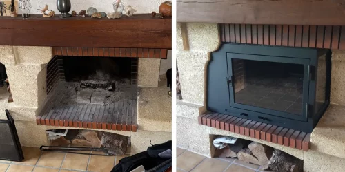 Rénovation de cheminée avec porte vitrée sur mesure